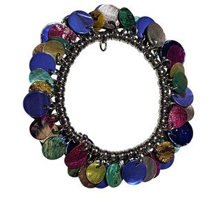 Boho Multicolor Disk Charm Bracelet Stretch Whimsical Rainbow Vibes Jewelry